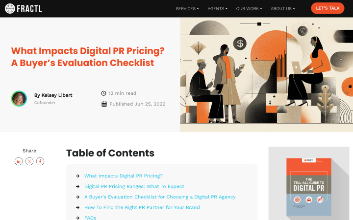 Fractl's page at frac.tl/digital-pr-pricing, above the fold, as it looked on October 18, 2026