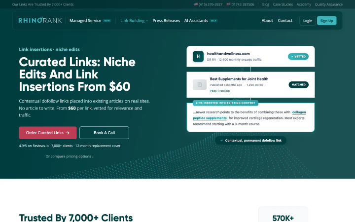 Rhino Rank's page at rhinorank.io/curated-links, above the fold, as it looked on October 18, 2026